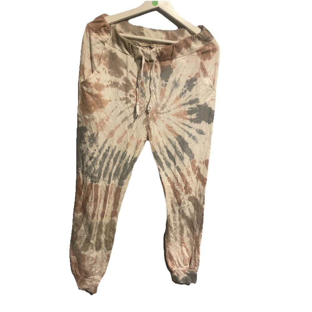 SenzaTempo Made In Italy Jogger Pants Womens Medium Tan Brown Pink Tie Dye‎